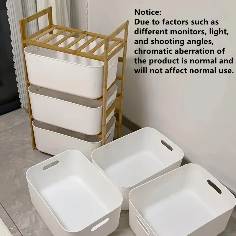 1Pcs White Plastic Storage Box，with Handle - Multifunctional Toy，Family，Kitchen，Bathroom and Office Food Storage Room