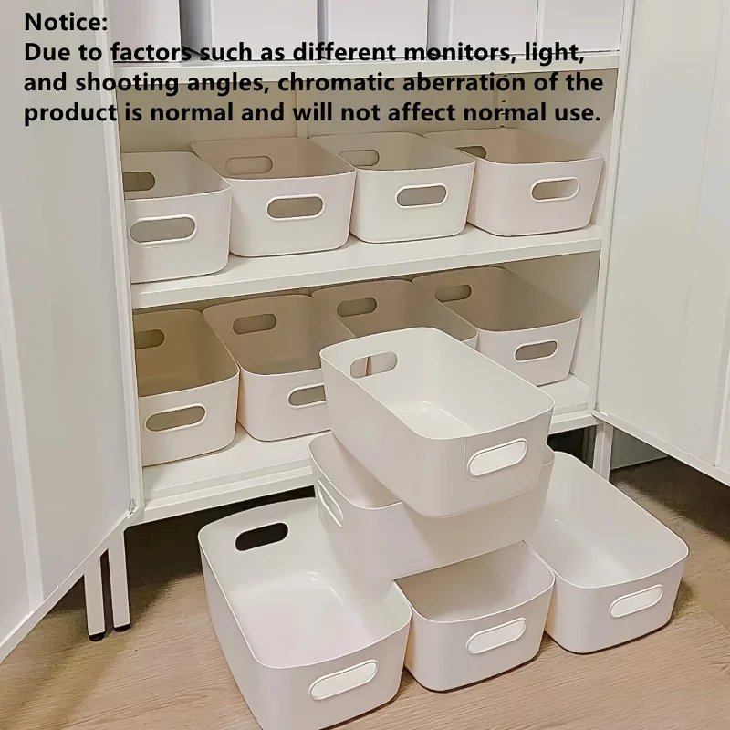 1Pcs White Plastic Storage Box，with Handle - Multifunctional Toy，Family，Kitchen，Bathroom and Office Food Storage Room