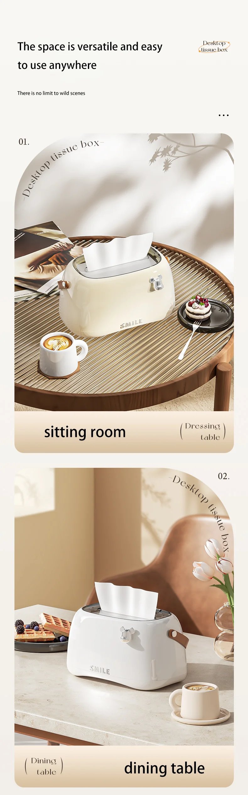 Cream Colored Trendy And Violent Bear Home Living Room With Handle Spring, Light Luxury, High-End Creative Desktop Tissue Box
