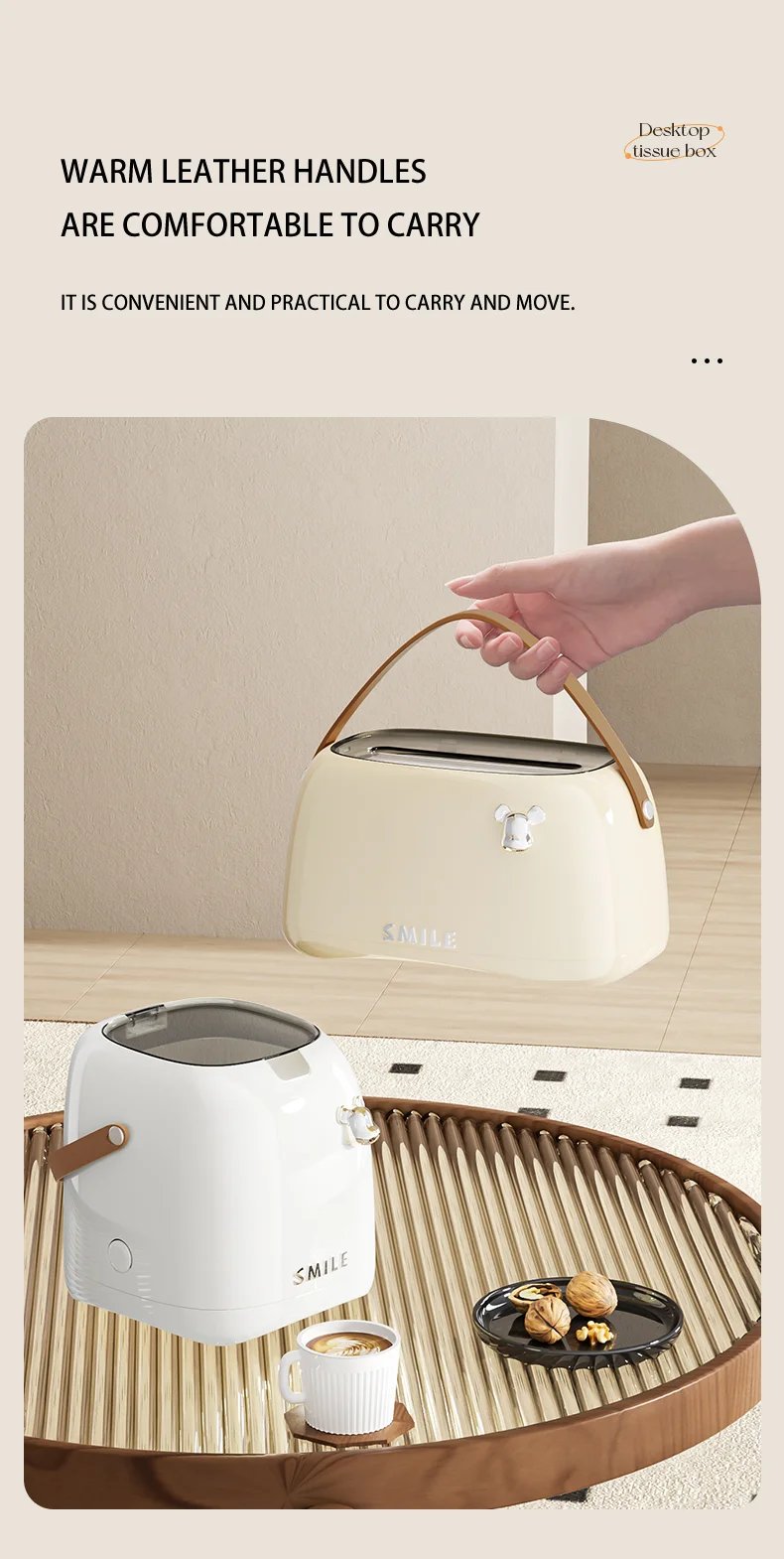 Cream Colored Trendy And Violent Bear Home Living Room With Handle Spring, Light Luxury, High-End Creative Desktop Tissue Box