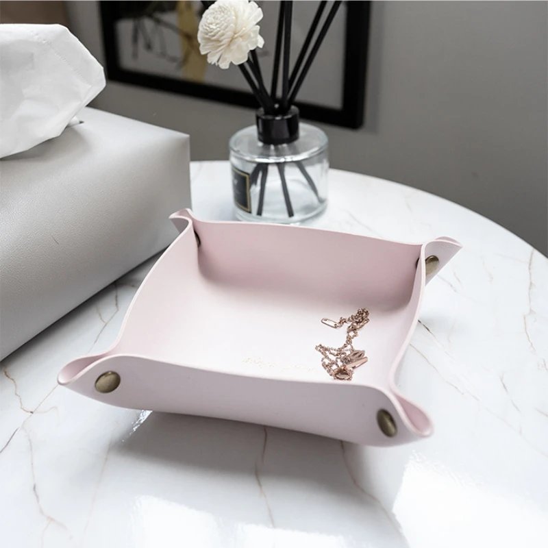 Nordic Style Leather Storage Tray Desktop Organizer For Key Jewelry Cosmetic Storage Box Folding Organizer Home Decoration