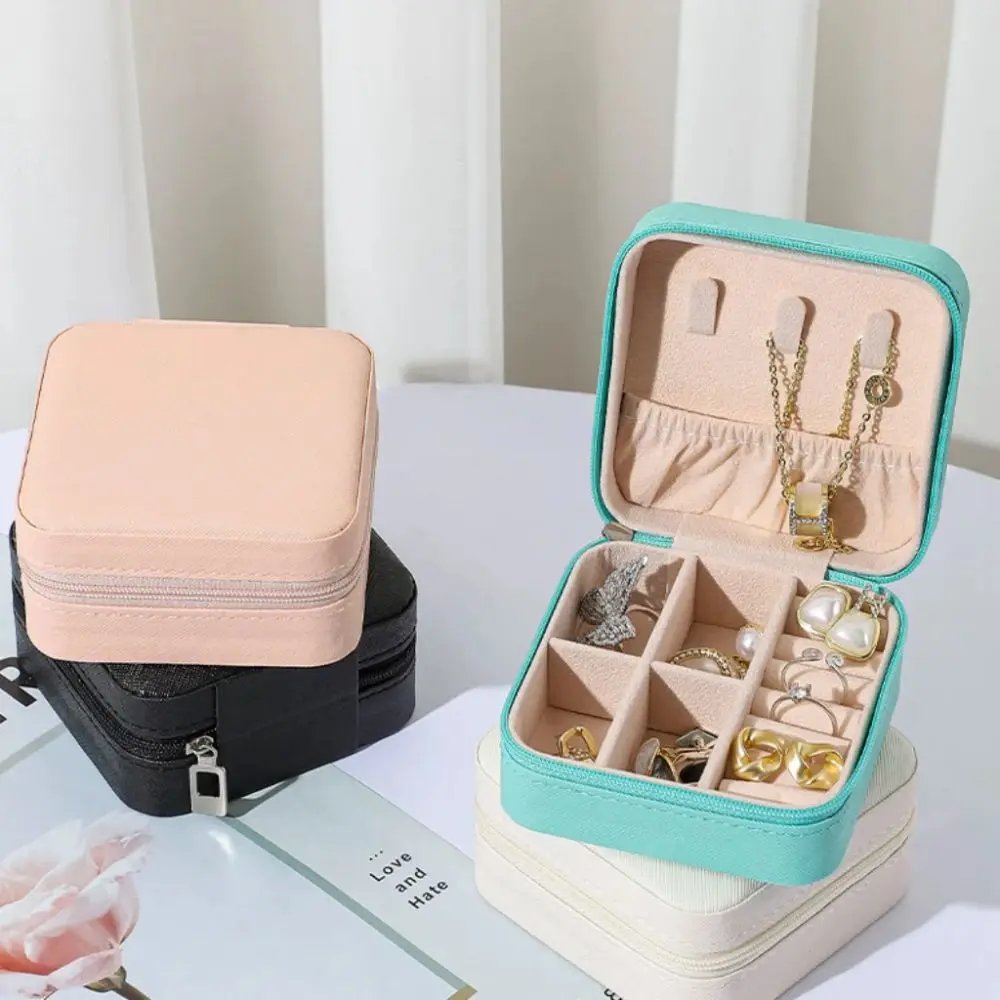 Mini Jewelry Storage Box Portable Home Travel Earrings Necklace Storage Case for Women Ring Organizer PU Leather Display Case