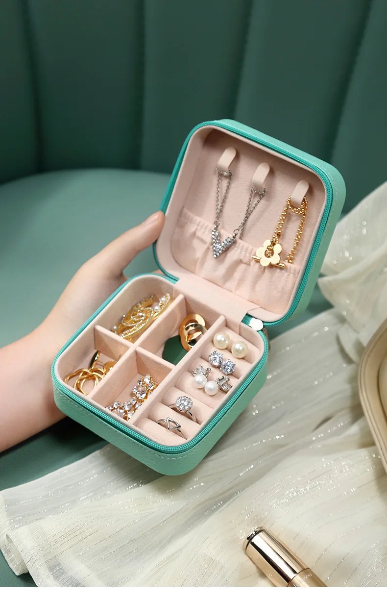 Mini Jewelry Storage Box Portable Home Travel Earrings Necklace Storage Case for Women Ring Organizer PU Leather Display Case