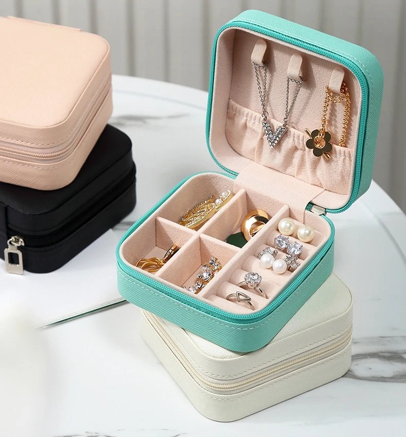 Mini Jewelry Storage Box Portable Home Travel Earrings Necklace Storage Case for Women Ring Organizer PU Leather Display Case