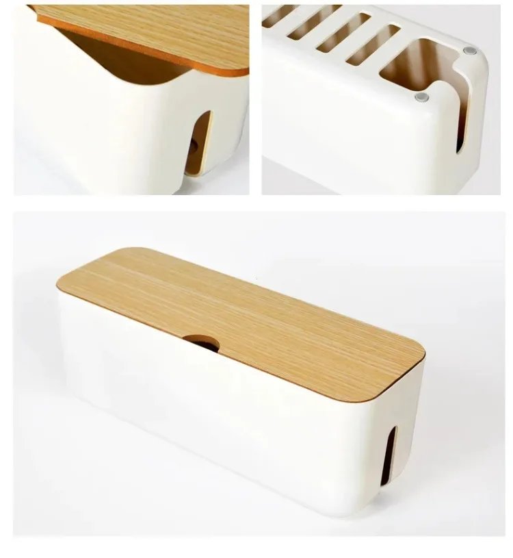Wooden Cable Storage Box Power Line Storage Case Dustproof Charger Socket Organizer Wire Case Home Cable Winder Organizer