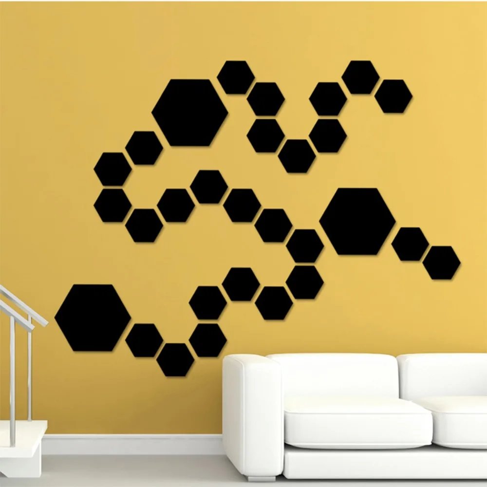 6/12pcs 3D Mirror Wall Sticker Hexagon Decal Home Decor DIY Self-adhesive Mirror Decor Stickers Art Wall Decoration 126mm Large