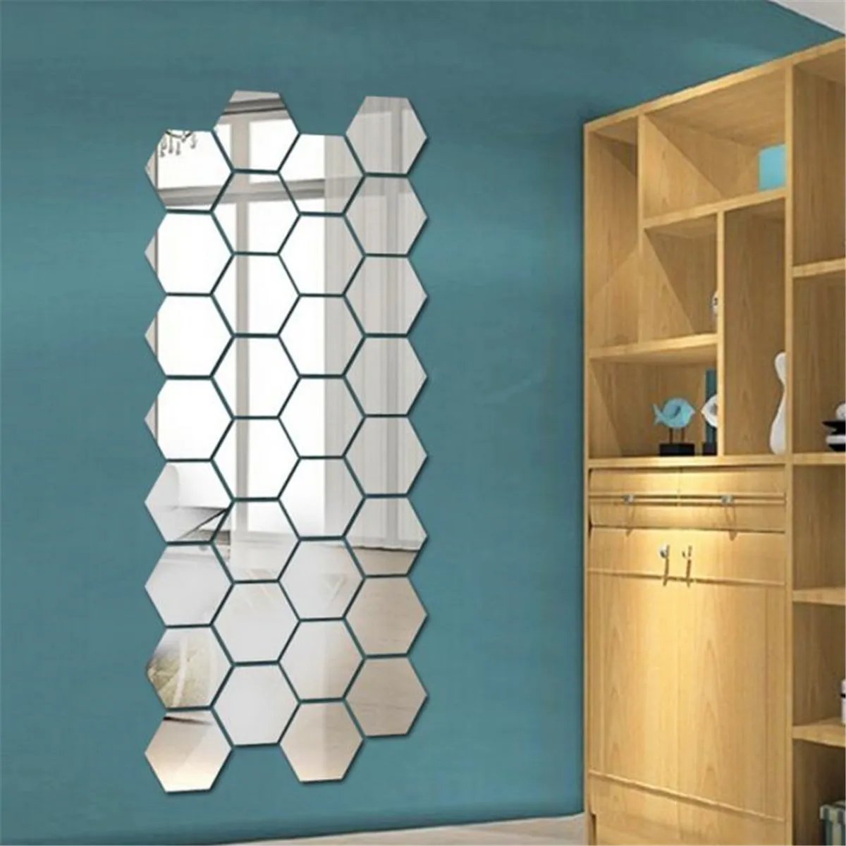 6/12pcs 3D Mirror Wall Sticker Hexagon Decal Home Decor DIY Self-adhesive Mirror Decor Stickers Art Wall Decoration 126mm Large