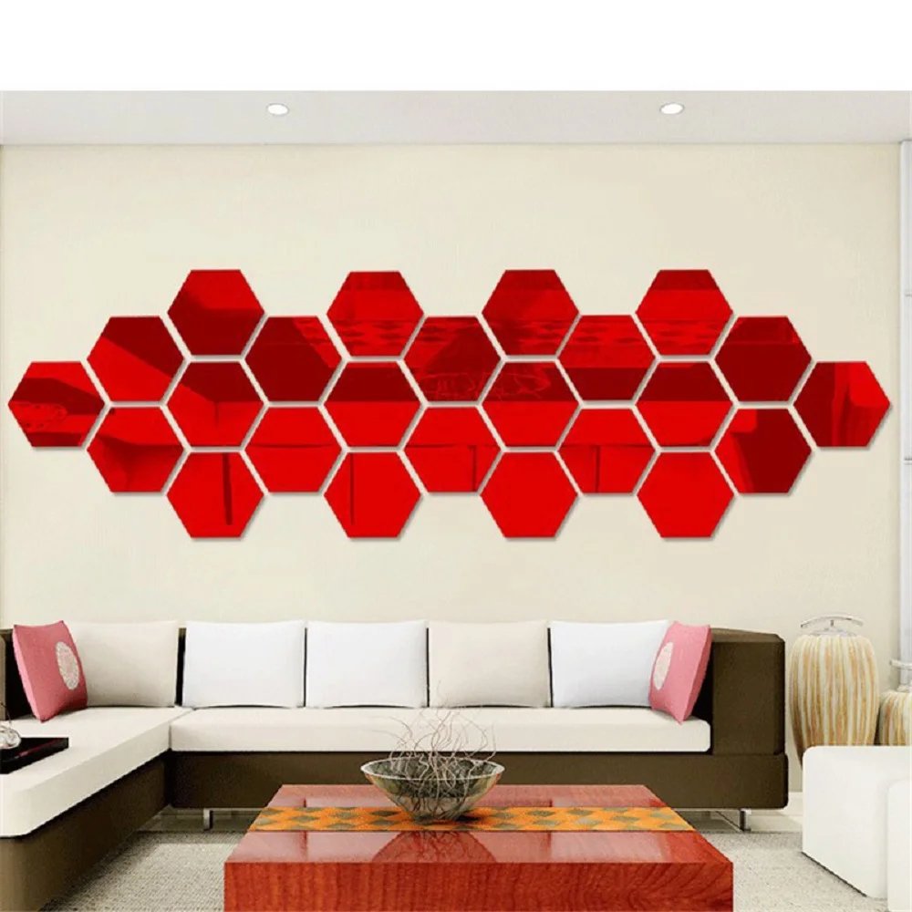 6/12pcs 3D Mirror Wall Sticker Hexagon Decal Home Decor DIY Self-adhesive Mirror Decor Stickers Art Wall Decoration 126mm Large