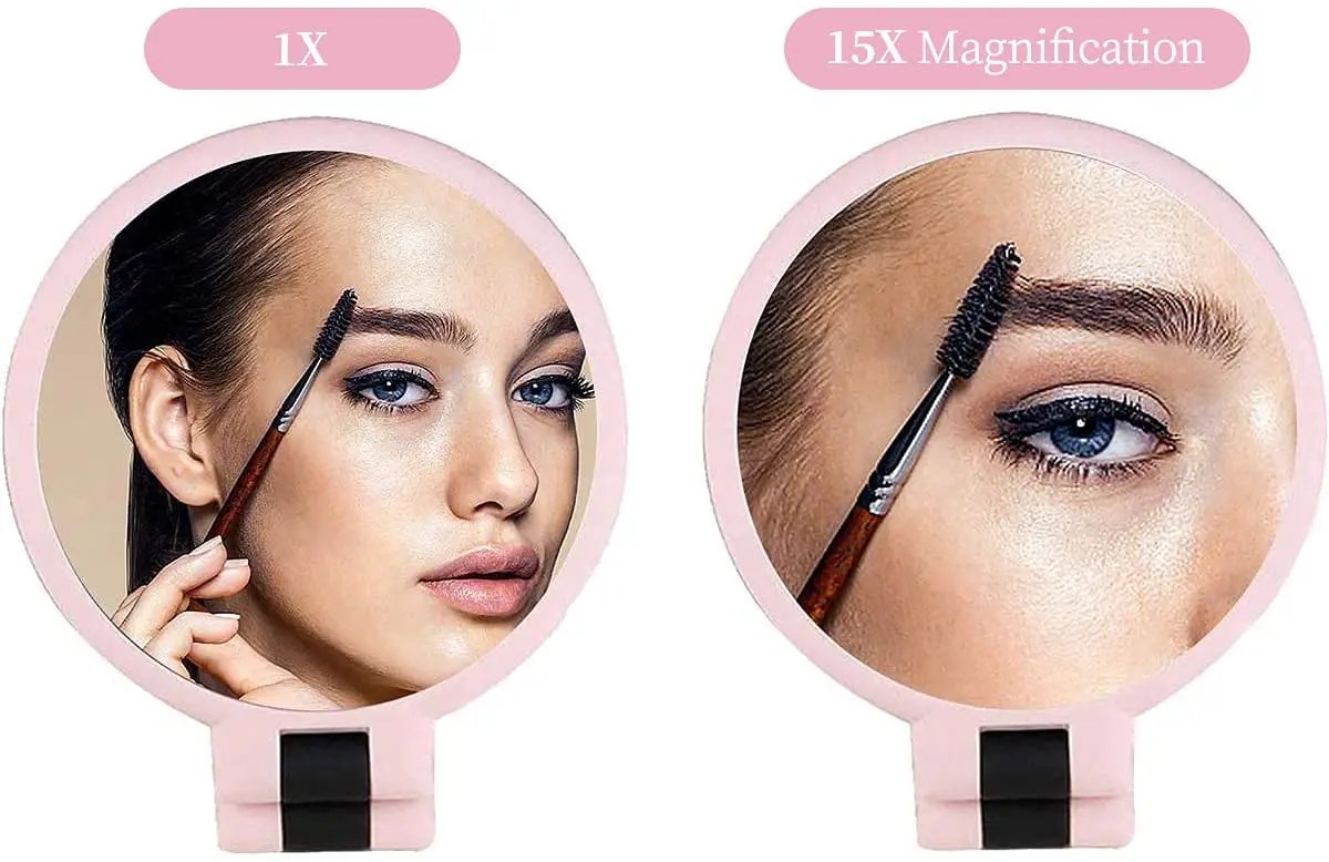 Magnifying Handheld Mirror ,Travel Folding Hand Held Mirror,Double Sided Pedestal Makeup Mirror with 1/2/5/10/15x Magnification