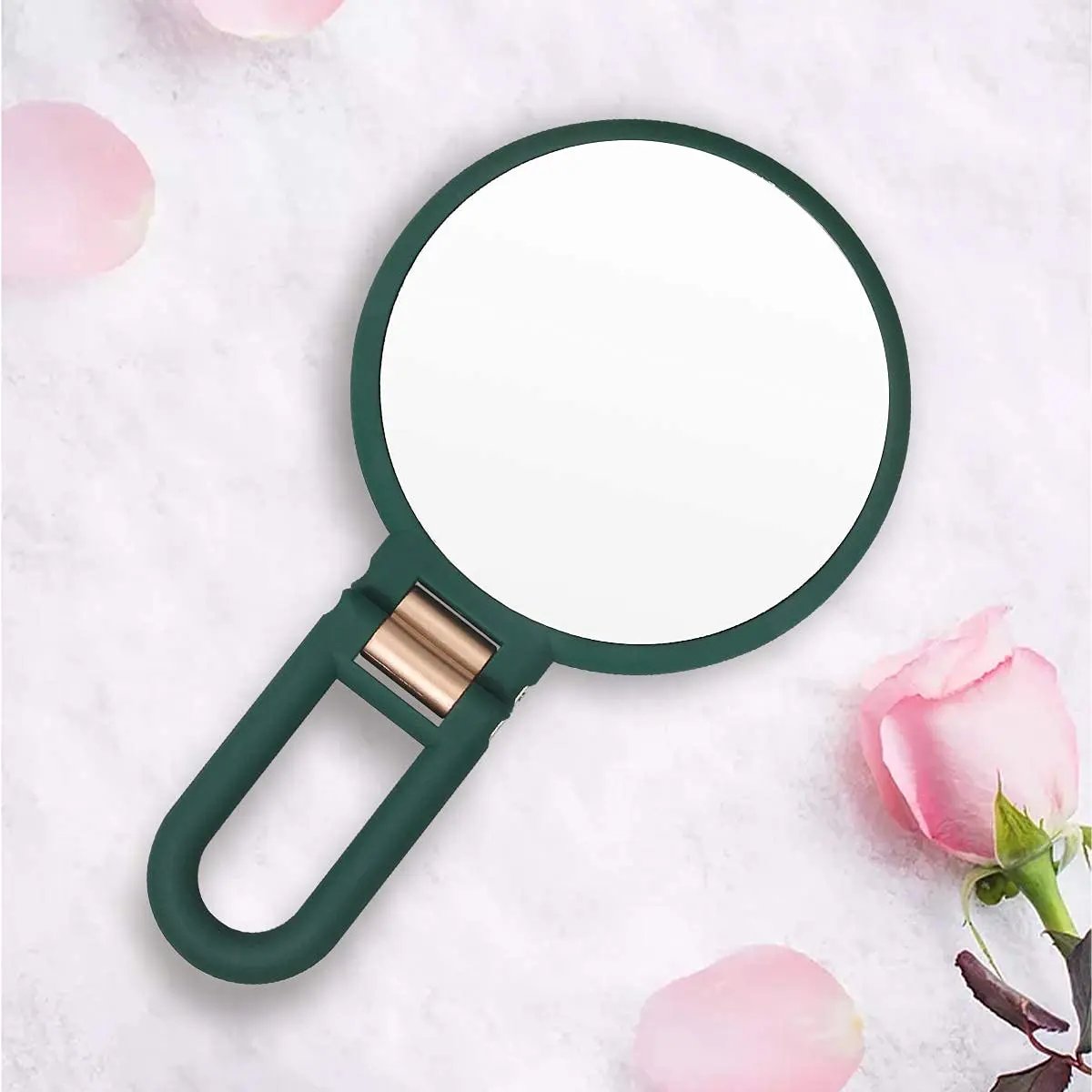 Magnifying Handheld Mirror ,Travel Folding Hand Held Mirror,Double Sided Pedestal Makeup Mirror with 1/2/5/10/15x Magnification