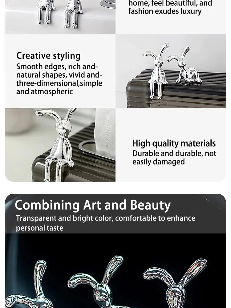 2PC Long-Eared Rabbit Double Statue Cartoon Decoration Accessories Living Room Bedroom Car Decoration Desktop Decorative Ornamet