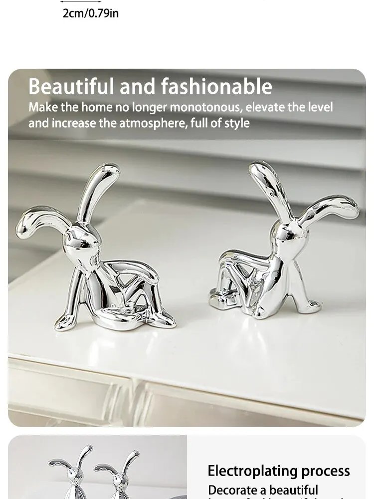 2PC Long-Eared Rabbit Double Statue Cartoon Decoration Accessories Living Room Bedroom Car Decoration Desktop Decorative Ornamet