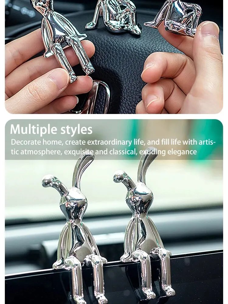 2PC Long-Eared Rabbit Double Statue Cartoon Decoration Accessories Living Room Bedroom Car Decoration Desktop Decorative Ornamet
