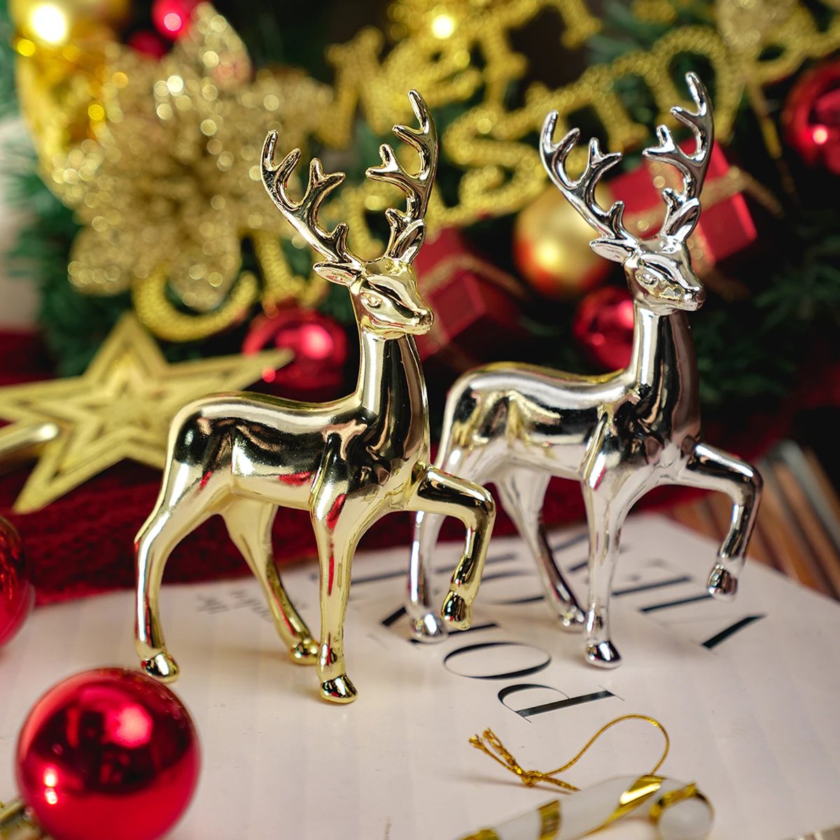 Gold Deer Statue Reindeer Figurines Resin Elk Sculpture Living Room Luxury Home Decor Christmas Decoration Tabletop Ornaments