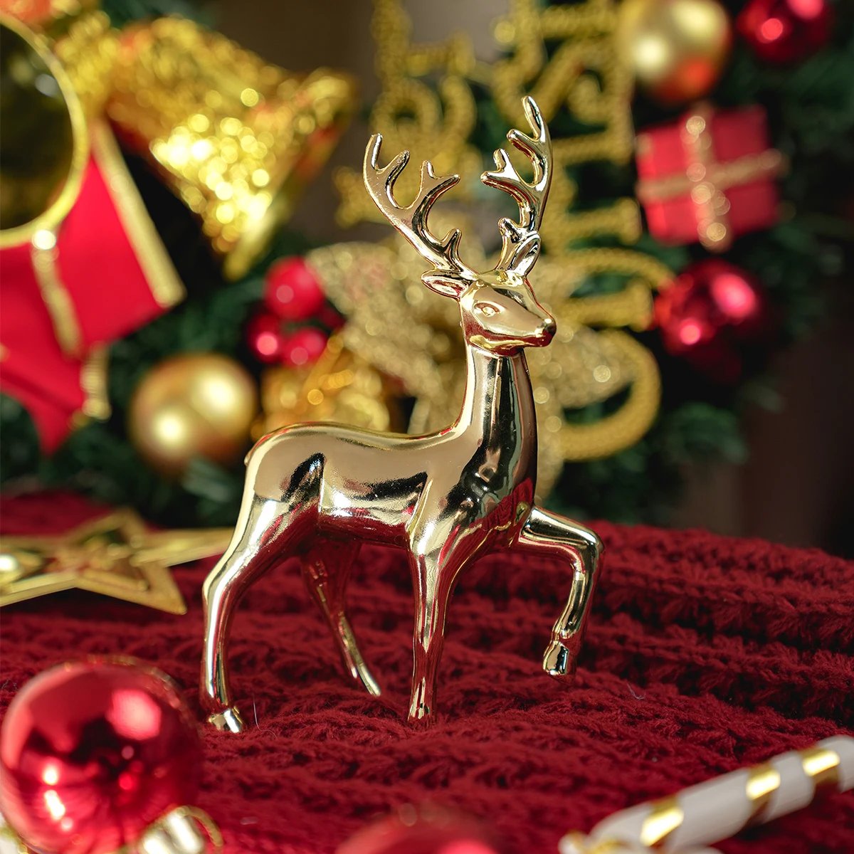 Gold Deer Statue Reindeer Figurines Resin Elk Sculpture Living Room Luxury Home Decor Christmas Decoration Tabletop Ornaments
