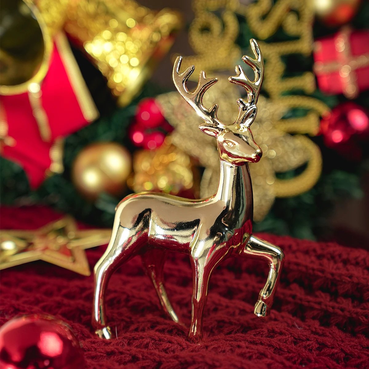 Gold Deer Statue Reindeer Figurines Resin Elk Sculpture Living Room Luxury Home Decor Christmas Decoration Tabletop Ornaments