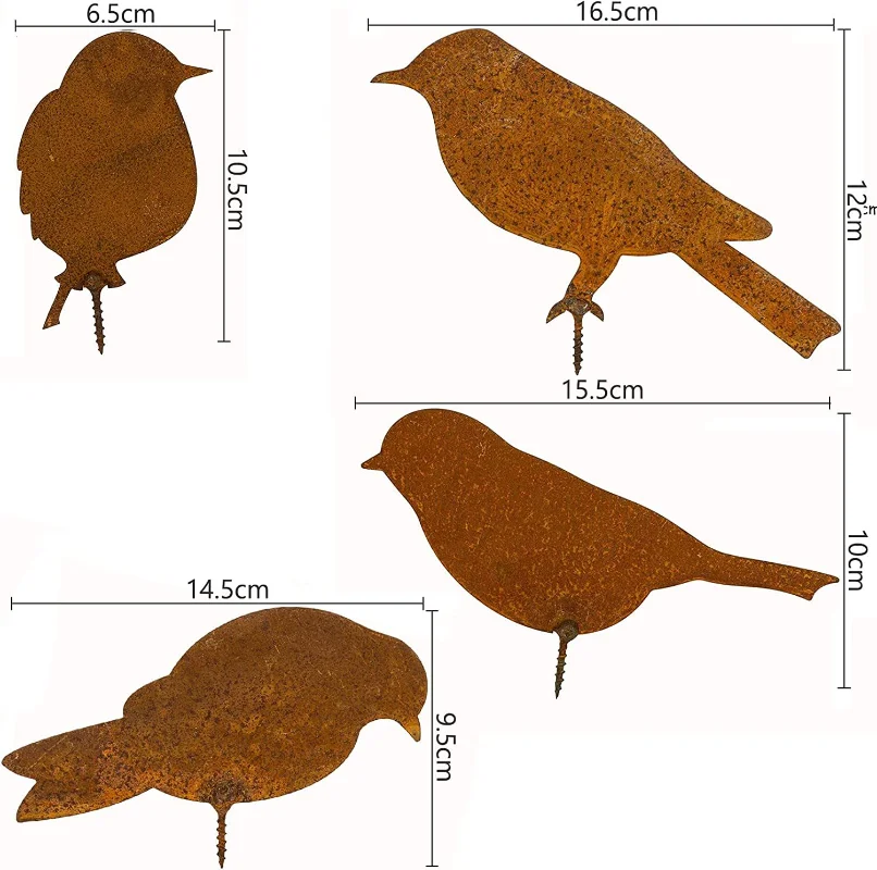 4 Pcs/set Rusty Metal Bird Ornament Iron Crafts Birds Shaped Art Silhouette Sculpture Home Decor Outdoor Garden Fence Decoration 4 Pcs/set Rusty Metal Bird Ornament Iron Crafts Birds Shaped Art Silhouette Sculpture Home Decor Outdoor Garden Fence Decoration