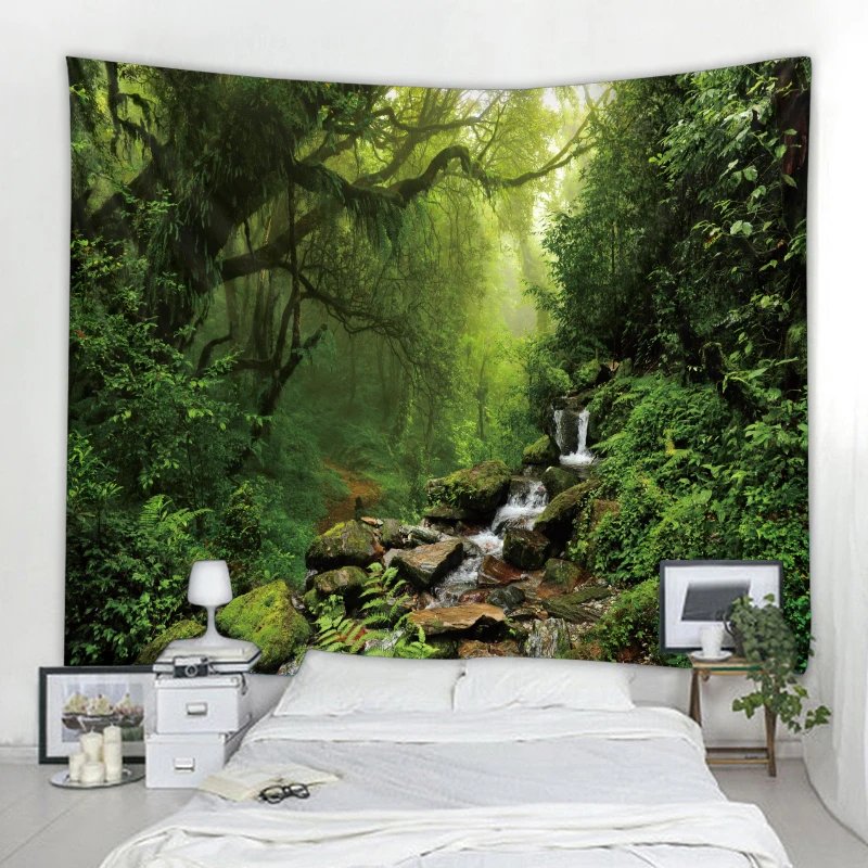 Beautiful nature waterfall tapestry forest print seascape hippie wall hanging bohemian wall tapestry mandala wall decoration