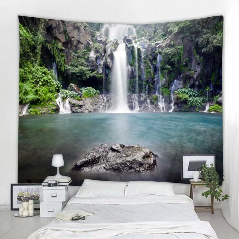 Beautiful nature waterfall tapestry forest print seascape hippie wall hanging bohemian wall tapestry mandala wall decoration