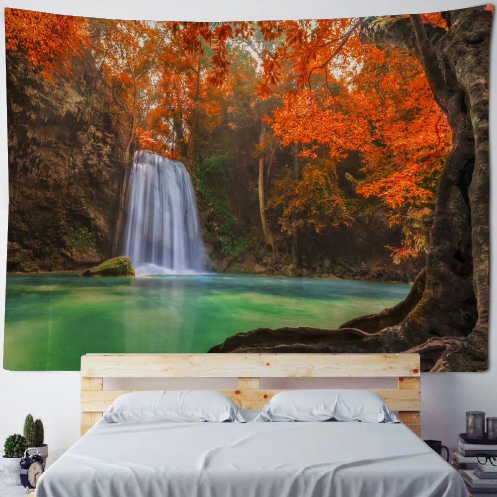 Beautiful nature waterfall tapestry forest print seascape hippie wall hanging bohemian wall tapestry mandala wall decoration
