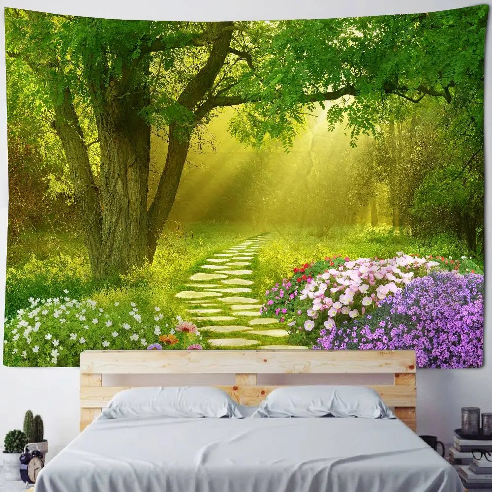 Beautiful nature waterfall tapestry forest print seascape hippie wall hanging bohemian wall tapestry mandala wall decoration