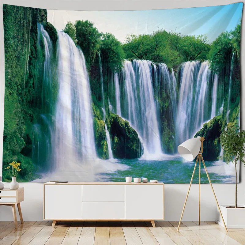 Beautiful nature waterfall tapestry forest print seascape hippie wall hanging bohemian wall tapestry mandala wall decoration