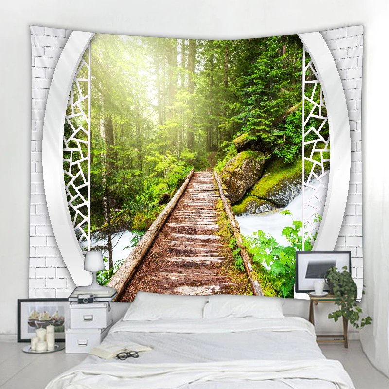 Beautiful nature waterfall tapestry forest print seascape hippie wall hanging bohemian wall tapestry mandala wall decoration