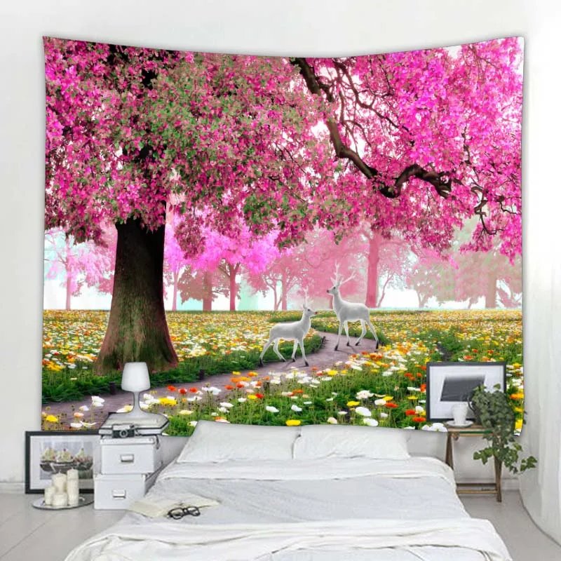 Beautiful nature waterfall tapestry forest print seascape hippie wall hanging bohemian wall tapestry mandala wall decoration