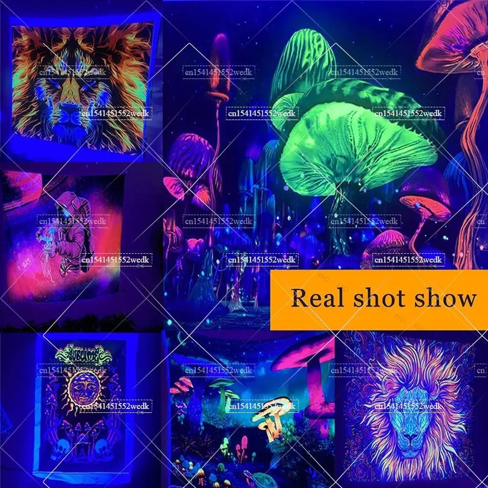 Trippy Girl Blacklight Tapestry UV Reactive Wall Hanging Living Room Decor Decoration Smoking Tapestries Aesthetic Sofa Blankets
