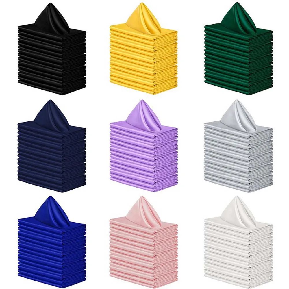 12Pcs 43*43cm Square Satin Table Napkin Hotel Serving Table Napkins Wedding Party Soft Handkerchief Christmas Home Table Decor