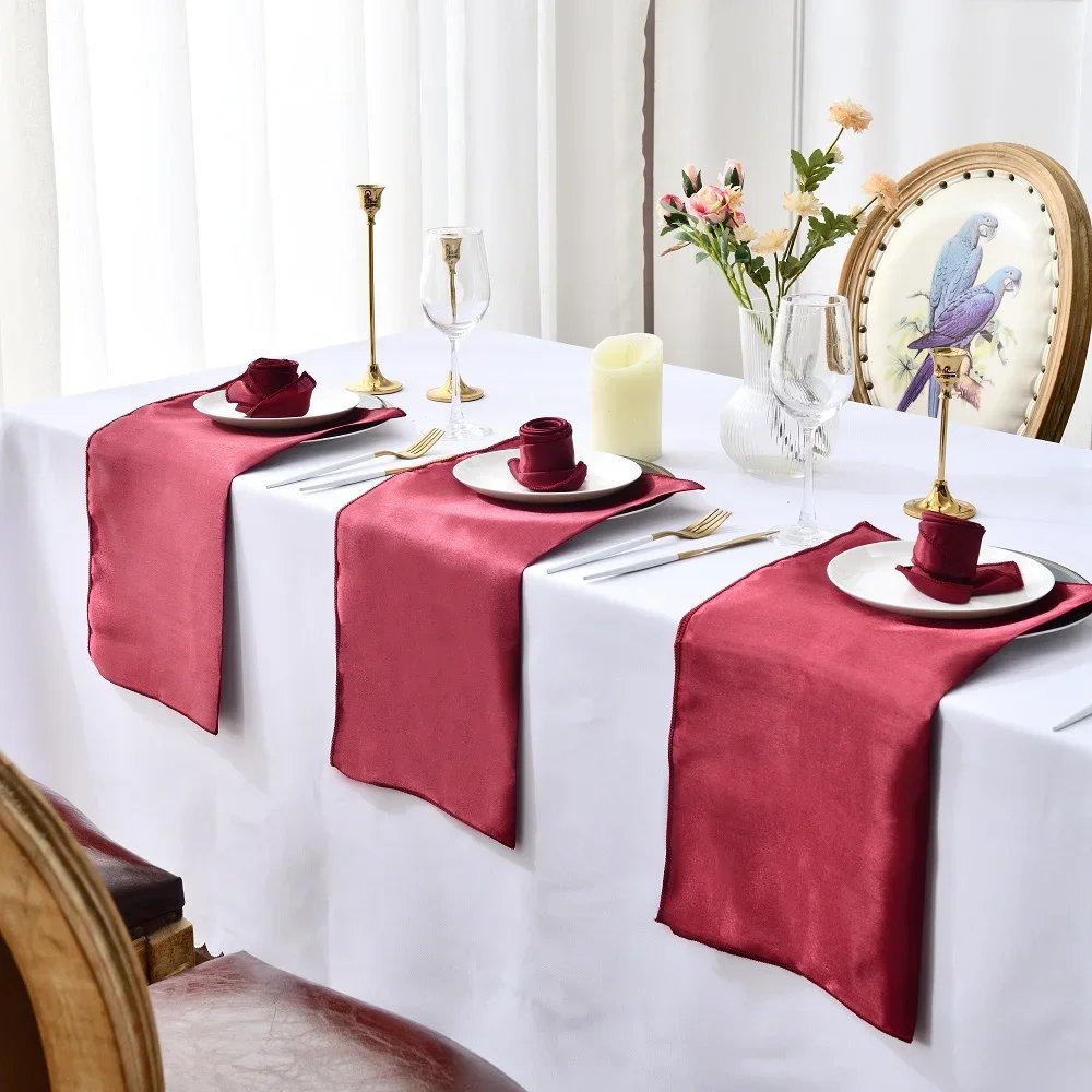 12Pcs 30*30cm Square Satin Table Napkin Hotel Serving Table Napkins Washable Handkerchief  Wedding Birthday Banquet Decoration
