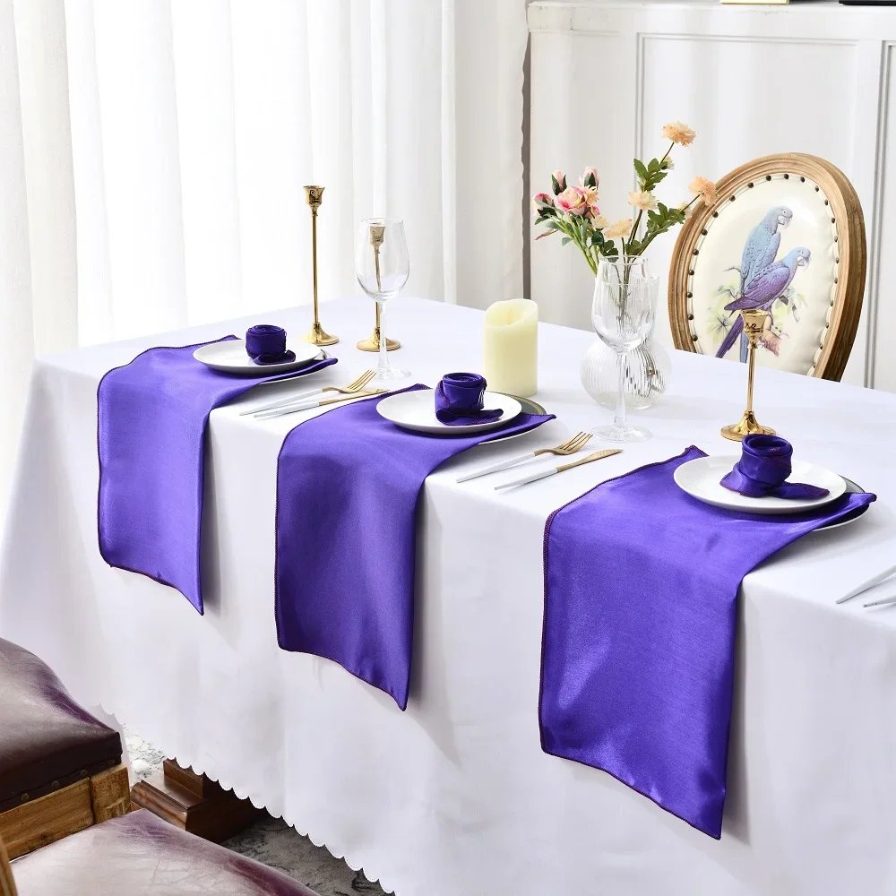 12Pcs 30*30cm Square Satin Table Napkin Hotel Serving Table Napkins Washable Handkerchief  Wedding Birthday Banquet Decoration