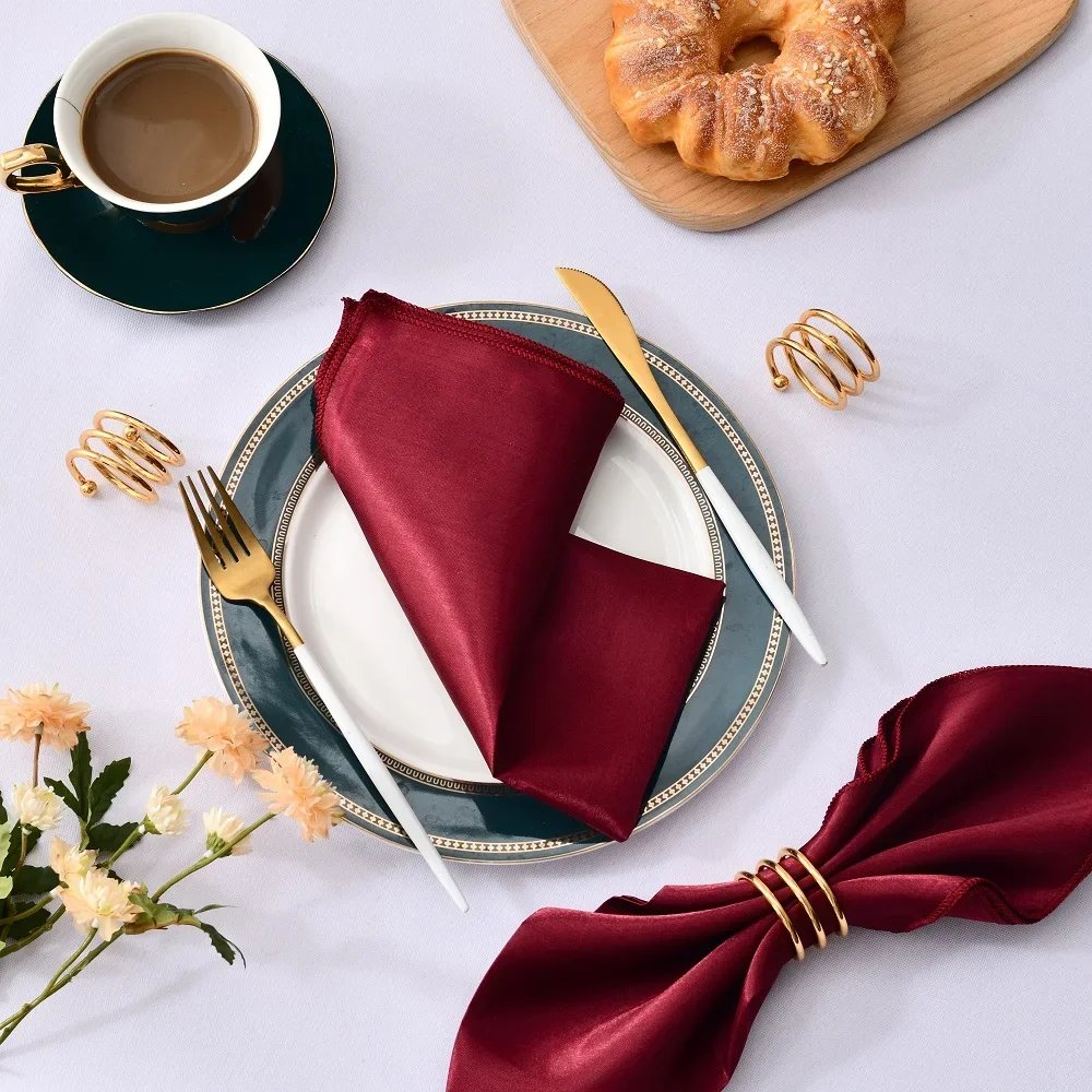 12Pcs 30*30cm Square Satin Table Napkin Hotel Serving Table Napkins Washable Handkerchief  Wedding Birthday Banquet Decoration