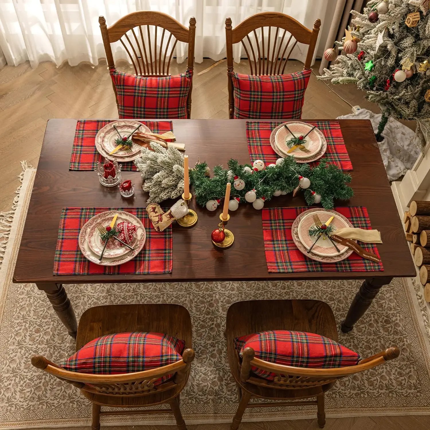 Christmas Scottish Tartan Plaid Cloth Napkins Classsic Red Plaid Dinner Napkins Festive Handkerchief for Home Party Table Decor