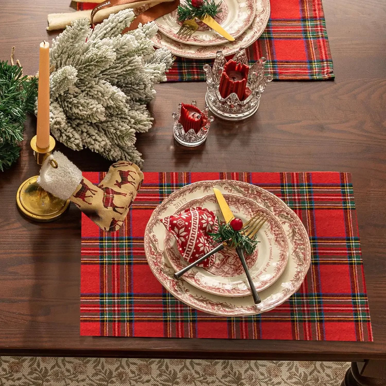 Christmas Scottish Tartan Plaid Cloth Napkins Classsic Red Plaid Dinner Napkins Festive Handkerchief for Home Party Table Decor