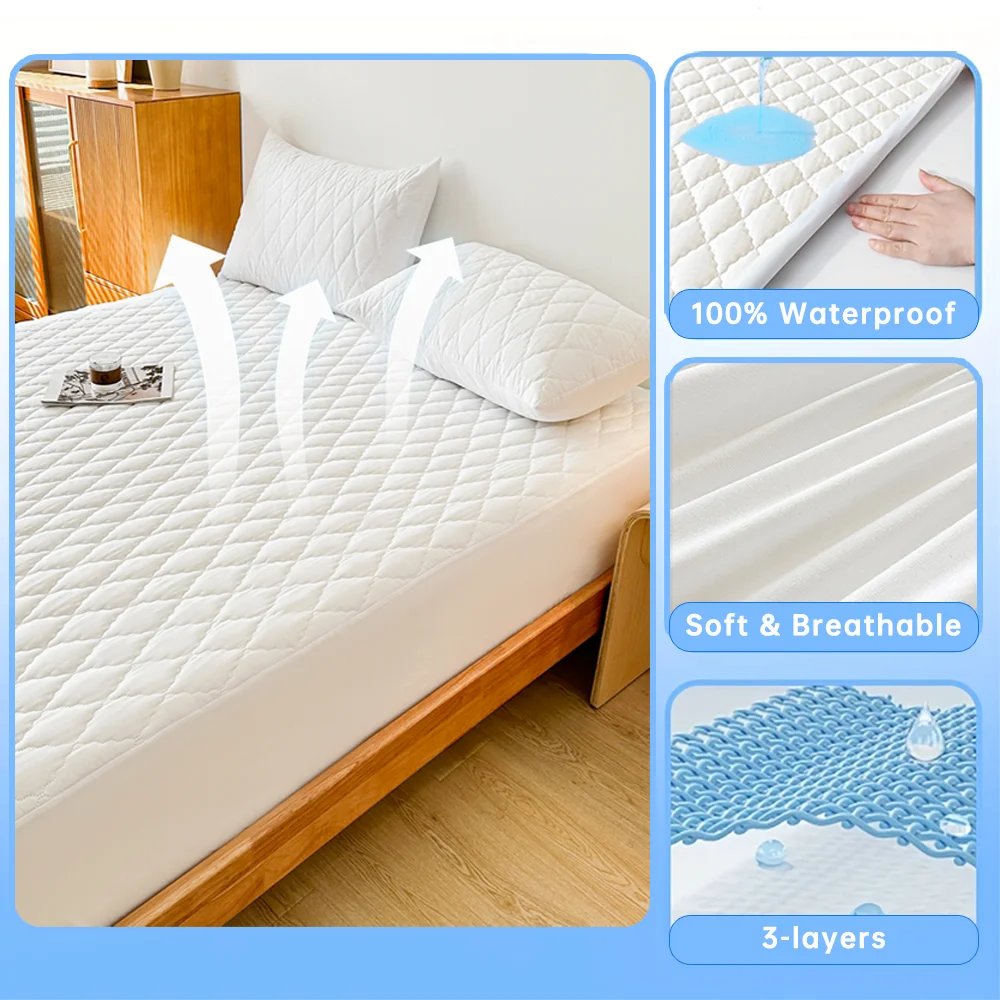 Waterproof Throw Mattress Cover Bed Fitted Sheet Mattress Protector Single/Double/140/160 Muti Size Gray/White Waterproof Throw Mattress Cover Bed Fitted Sheet Mattress Protector Single/Double/140/160 Muti Size Gray/White
