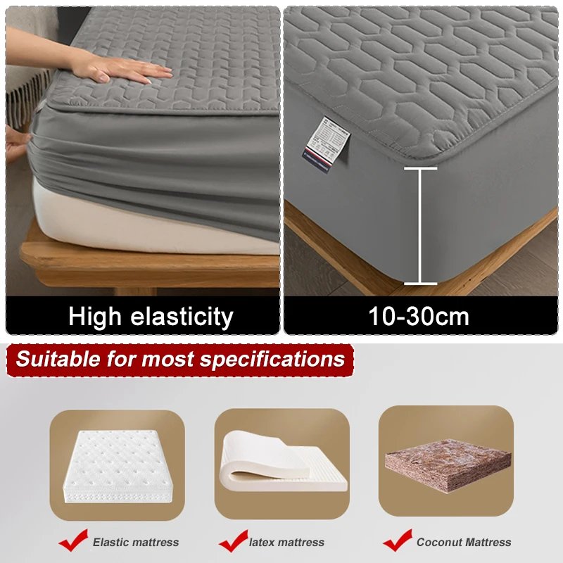 Waterproof Thicken Mattress Cover Quilted Latex Mat Bed Covers Pad Skin-Friendly Fitted Sheet Protector Bedspread150/160/180×200 Waterproof Thicken Mattress Cover Quilted Latex Mat Bed Covers Pad Skin-Friendly Fitted Sheet Protector Bedspread150/160/180x200