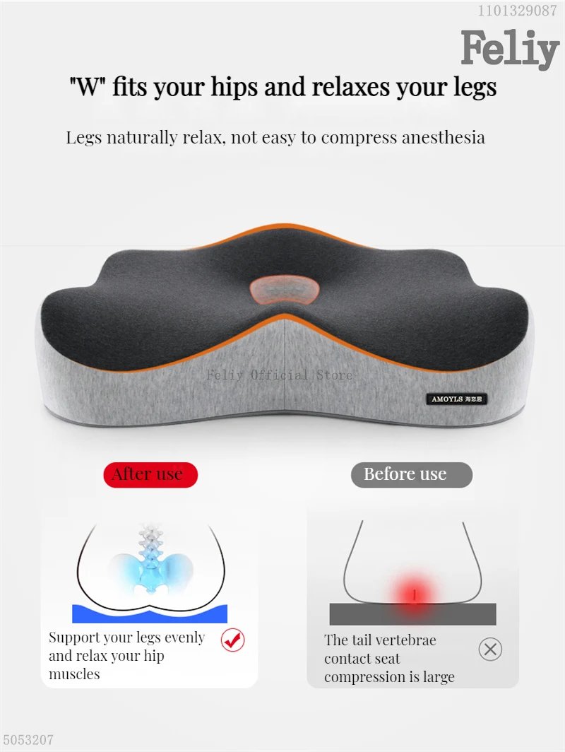 Memory Foam Office Chair Cushion Car Seat Support Waist Pillow Massage Lumbar Orthopedic Pillow Buttock Coccyx Cushion Back Pads