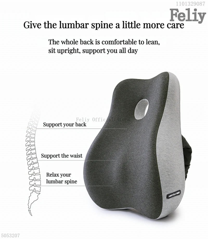 Memory Foam Office Chair Cushion Car Seat Support Waist Pillow Massage Lumbar Orthopedic Pillow Buttock Coccyx Cushion Back Pads