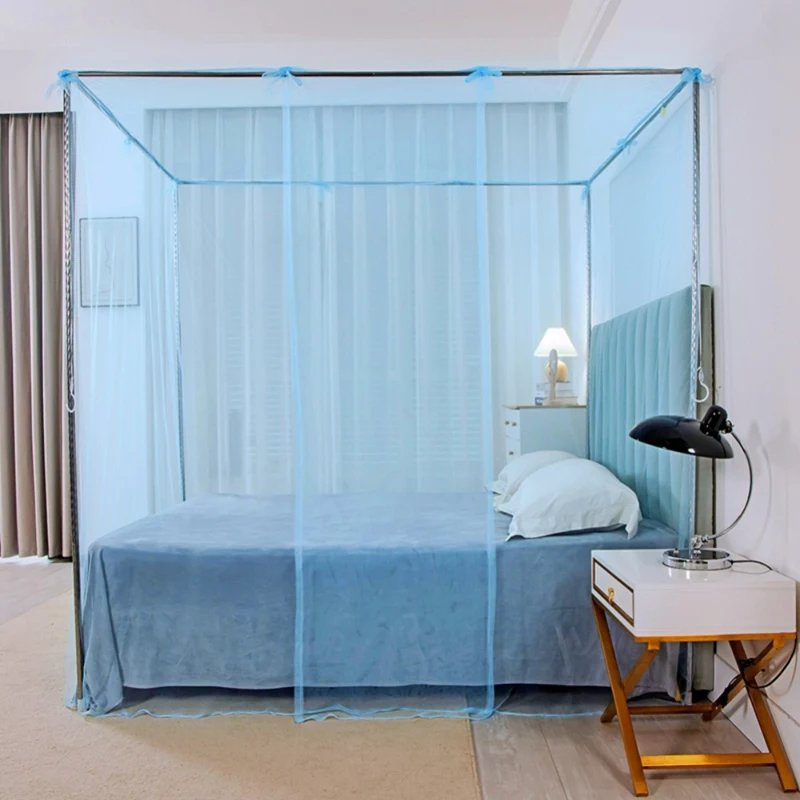 1pcs Moustiquaire Canopy White Four Corner Post Portable Square Mosquito Control Mosquito Net Bedroom Sleeping Mosquito Net