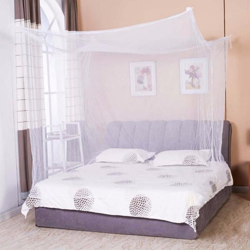 1pcs Moustiquaire Canopy White Four Corner Post Portable Square Mosquito Control Mosquito Net Bedroom Sleeping Mosquito Net