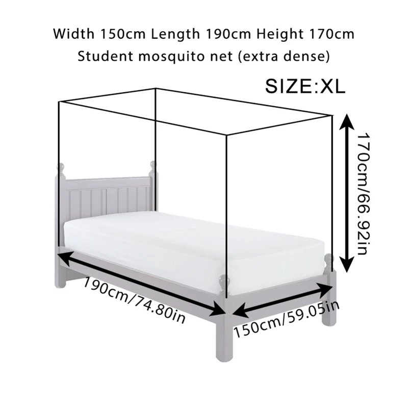 1pcs Moustiquaire Canopy White Four Corner Post Portable Square Mosquito Control Mosquito Net Bedroom Sleeping Mosquito Net