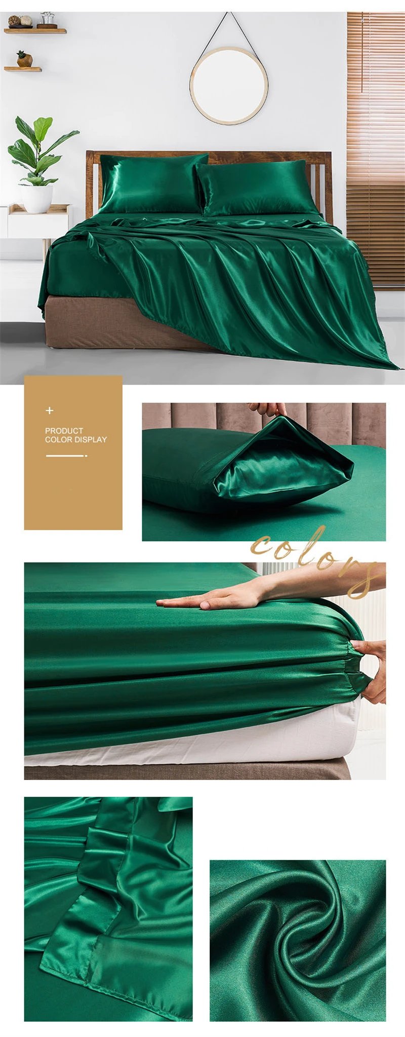 Luxury Satin Fabric Queen Size Bed Sheets Set King High Quality Fitted Sheet Flat Sheet Pillowcase Solid Bed Set Bedsheet Sets
