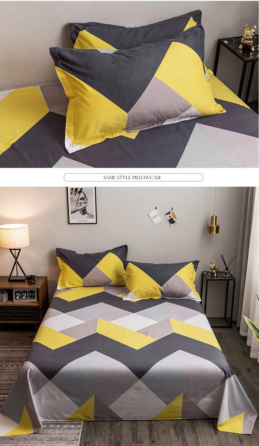 WOSTAR Geometry printed flat bed sheet set couple 2 people super cozy luxury double bed bedsheet single double queen king size