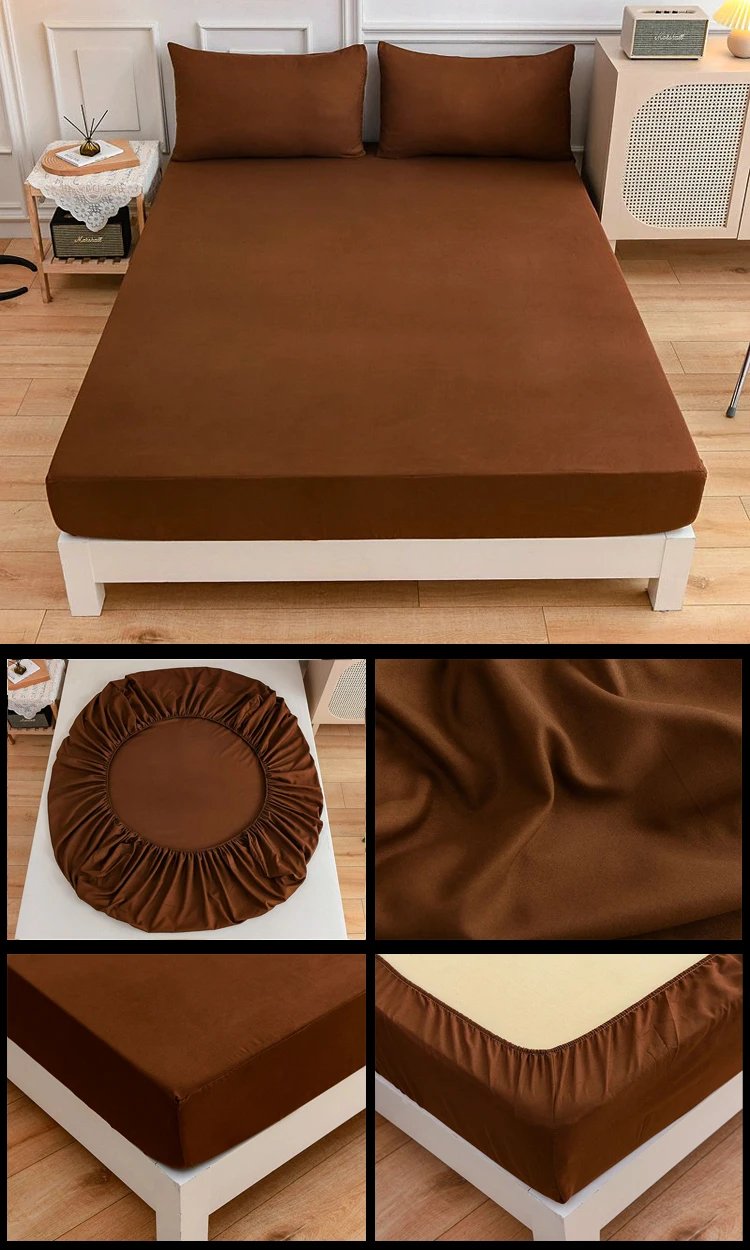 Kuup-Polyester 3pcs Solid Color Bedding Fitted Sheet And Pillowcases Elastic Band Around Mattress Cover Queen Size Bed Cover Kuup-Polyester 3pcs Solid Color Bedding Fitted Sheet And Pillowcases Elastic Band Around Mattress Cover Queen Size Bed Cover 