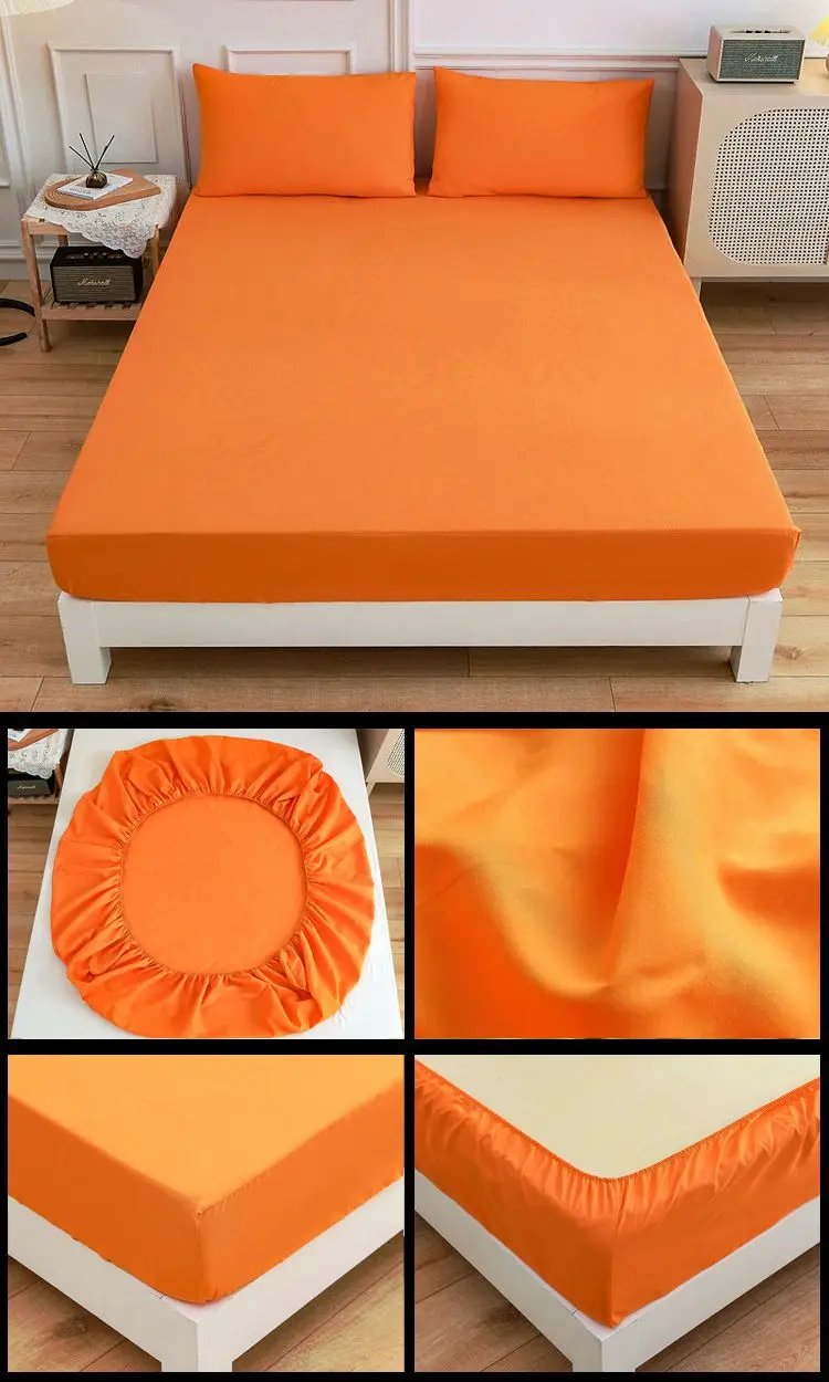 Kuup-Polyester 3pcs Solid Color Bedding Fitted Sheet And Pillowcases Elastic Band Around Mattress Cover Queen Size Bed Cover Kuup-Polyester 3pcs Solid Color Bedding Fitted Sheet And Pillowcases Elastic Band Around Mattress Cover Queen Size Bed Cover 