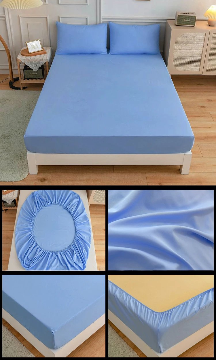 Kuup-Polyester 3pcs Solid Color Bedding Fitted Sheet And Pillowcases Elastic Band Around Mattress Cover Queen Size Bed Cover Kuup-Polyester 3pcs Solid Color Bedding Fitted Sheet And Pillowcases Elastic Band Around Mattress Cover Queen Size Bed Cover 