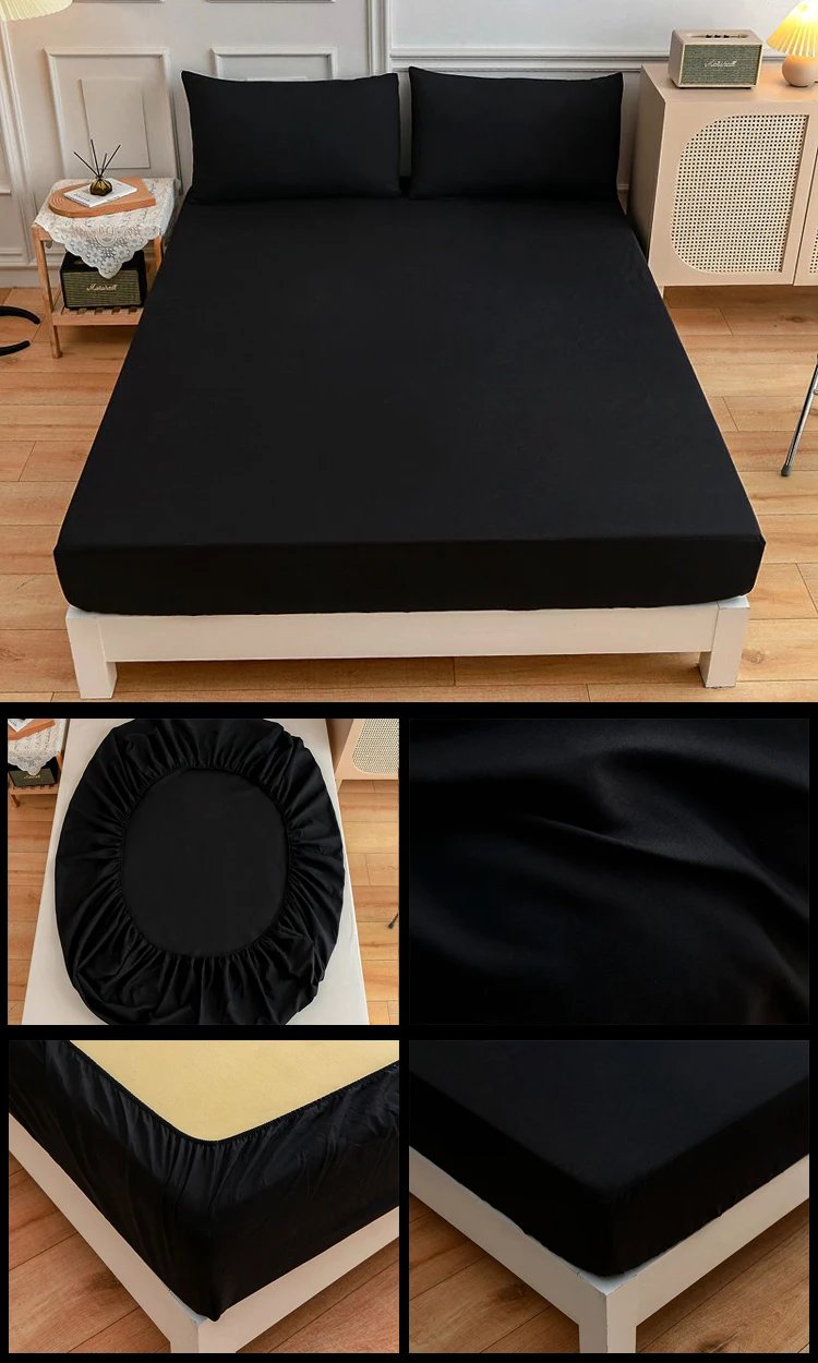Kuup-Polyester 3pcs Solid Color Bedding Fitted Sheet And Pillowcases Elastic Band Around Mattress Cover Queen Size Bed Cover Kuup-Polyester 3pcs Solid Color Bedding Fitted Sheet And Pillowcases Elastic Band Around Mattress Cover Queen Size Bed Cover 