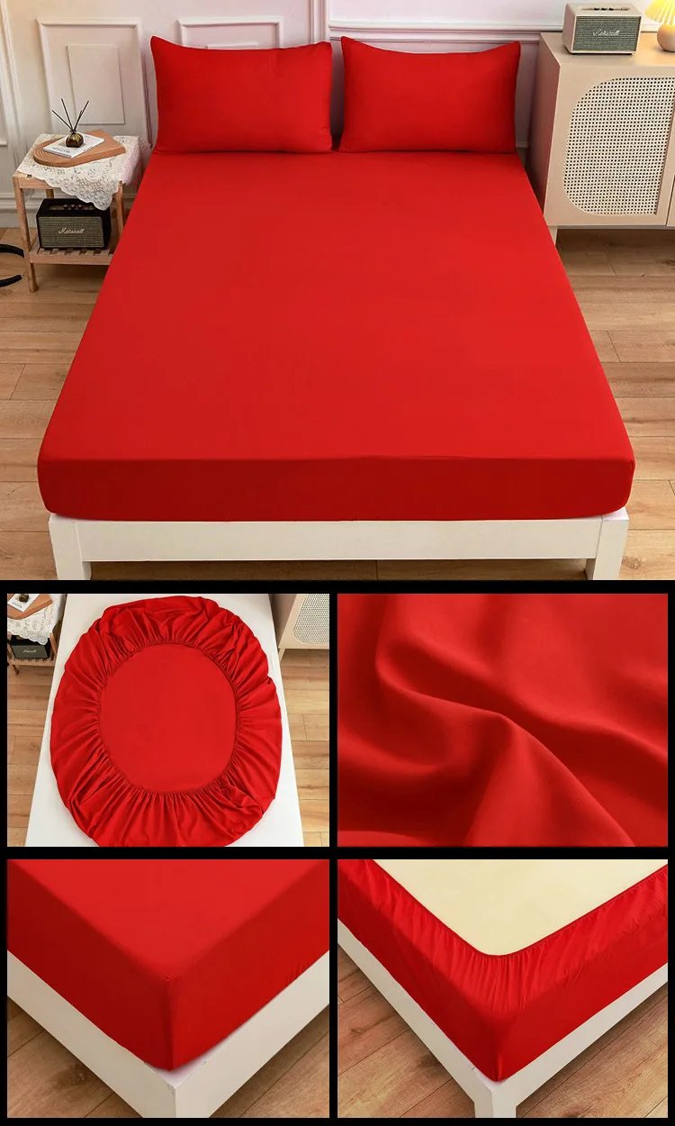 Kuup-Polyester 3pcs Solid Color Bedding Fitted Sheet And Pillowcases Elastic Band Around Mattress Cover Queen Size Bed Cover Kuup-Polyester 3pcs Solid Color Bedding Fitted Sheet And Pillowcases Elastic Band Around Mattress Cover Queen Size Bed Cover 