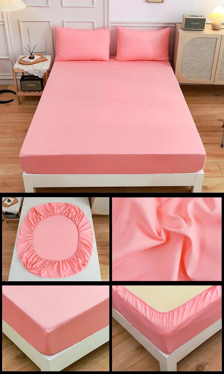 Kuup-Polyester 3pcs Solid Color Bedding Fitted Sheet And Pillowcases Elastic Band Around Mattress Cover Queen Size Bed Cover Kuup-Polyester 3pcs Solid Color Bedding Fitted Sheet And Pillowcases Elastic Band Around Mattress Cover Queen Size Bed Cover 